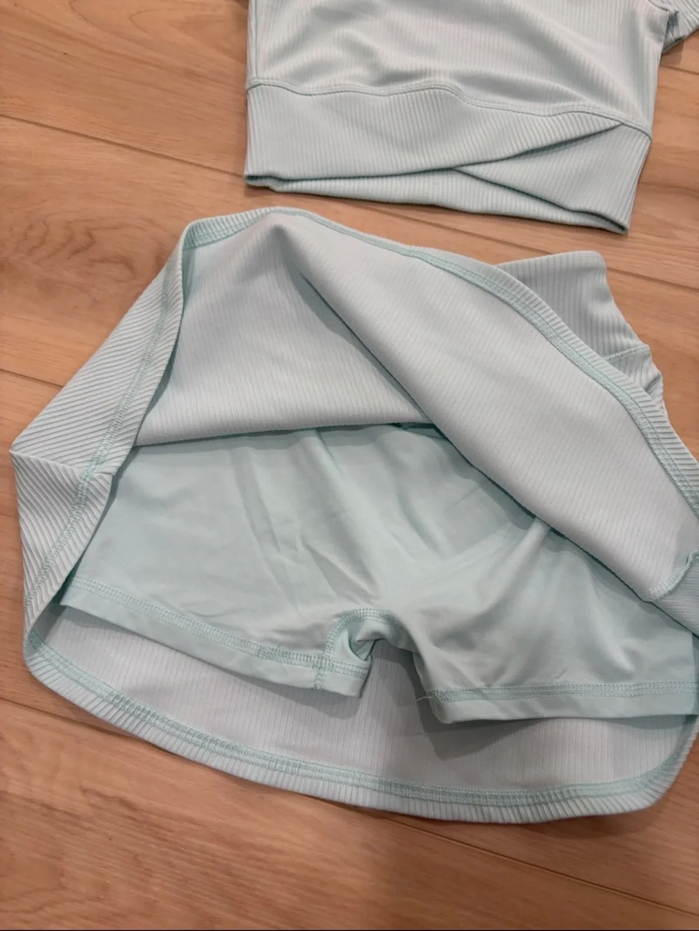 Yogalicious Light Aqua Ribbed Crop Top & Circle Skirt Set